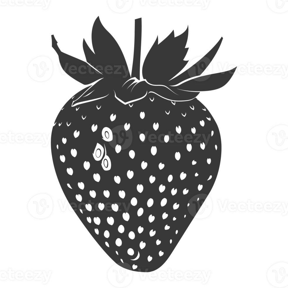 AI generated Silhouette Strawberry Fruit black color only png