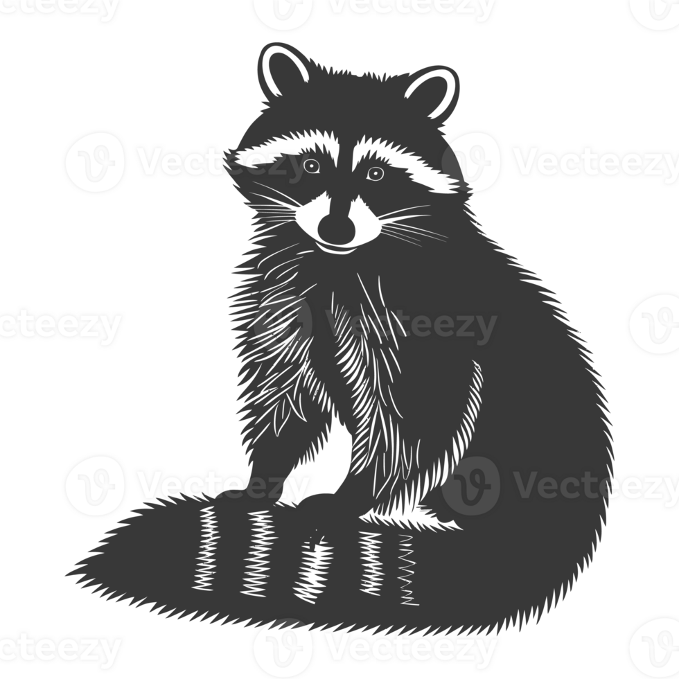 AI generated Silhouette Raccoon Animal black color only full body png