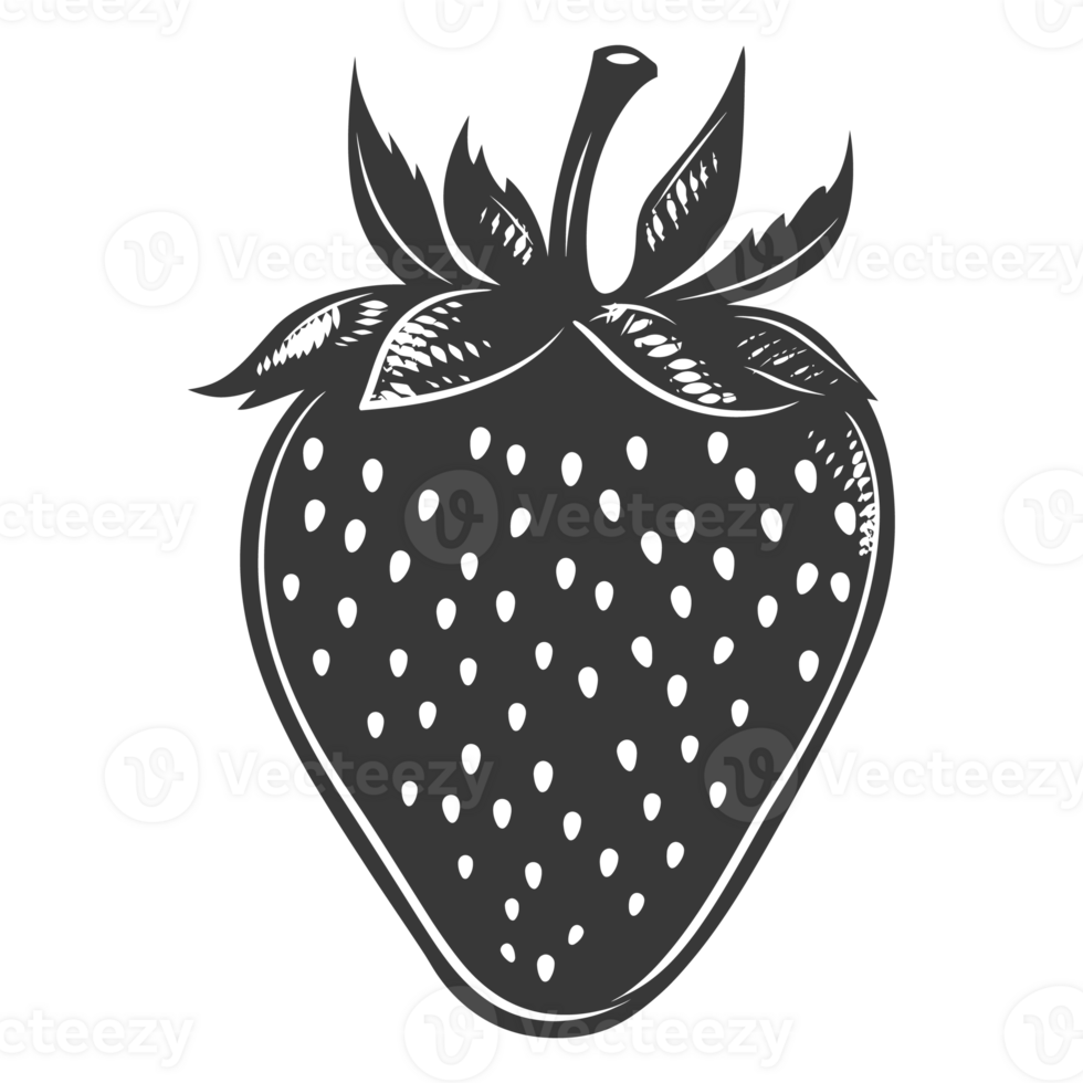 AI generated Silhouette Strawberry Fruit black color only png