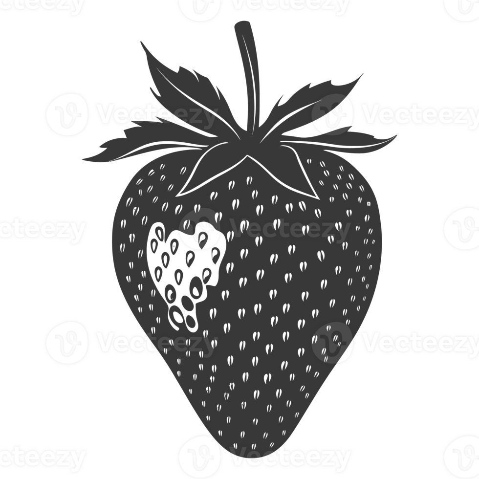AI generated Silhouette Strawberry Fruit black color only png