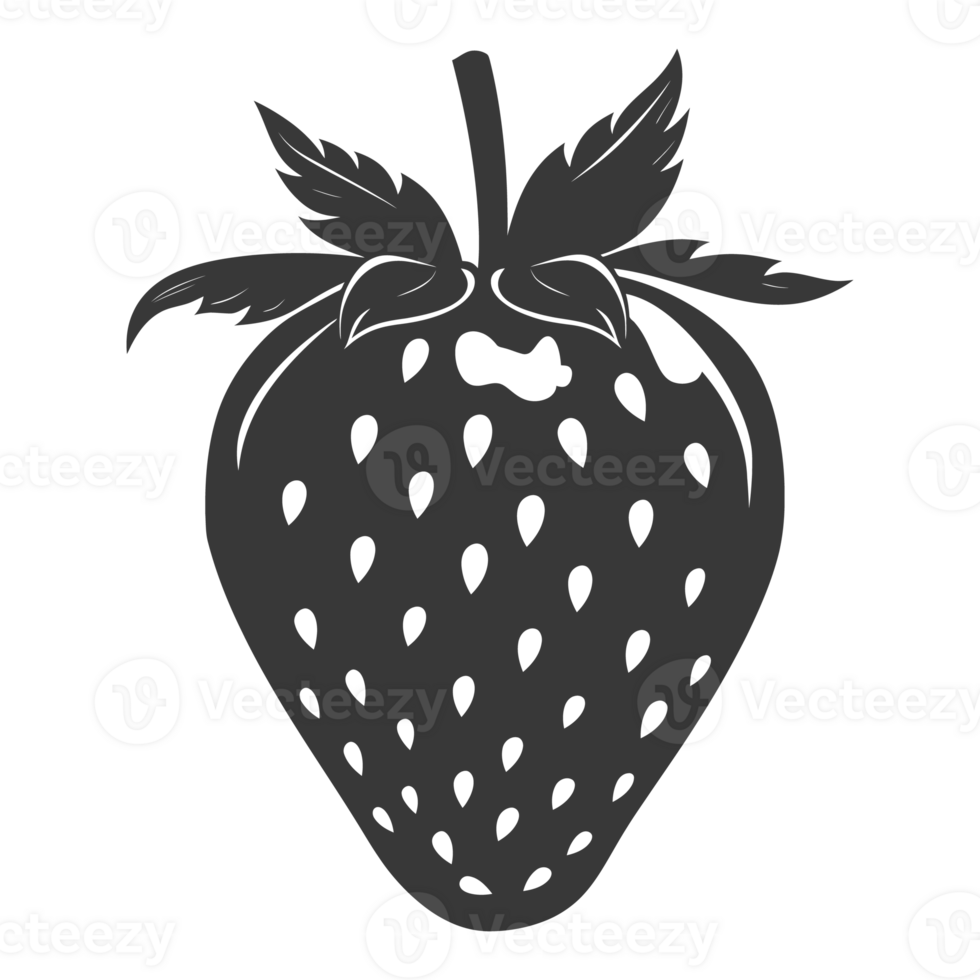 AI generated Silhouette Strawberry Fruit black color only png