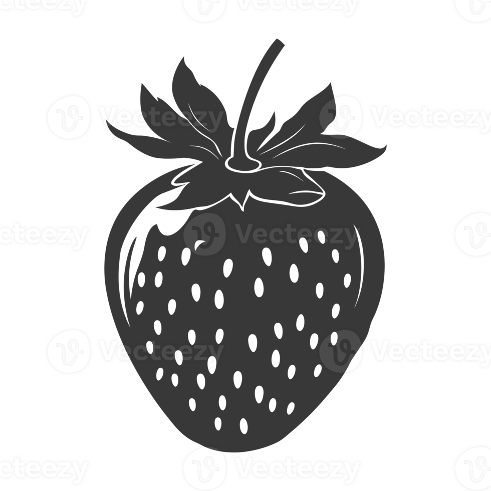 AI generated Silhouette Strawberry Fruit black color only png