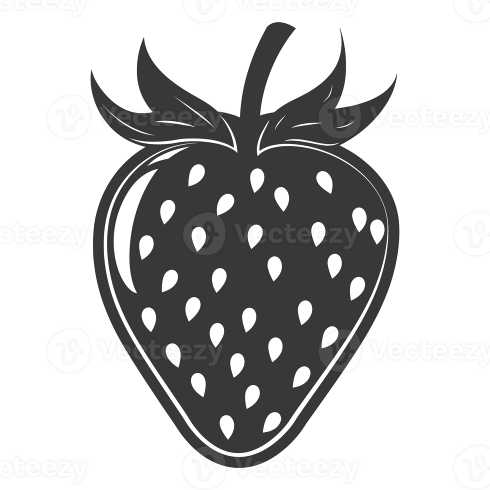 AI generated Silhouette Strawberry Fruit black color only png