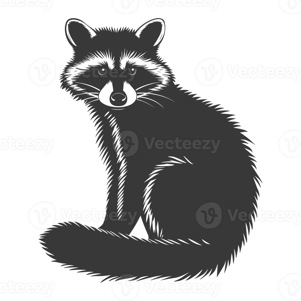 AI generated Silhouette Raccoon Animal black color only full body png
