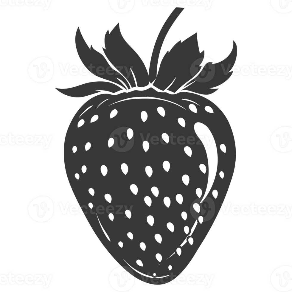 AI generated Silhouette Strawberry Fruit black color only png