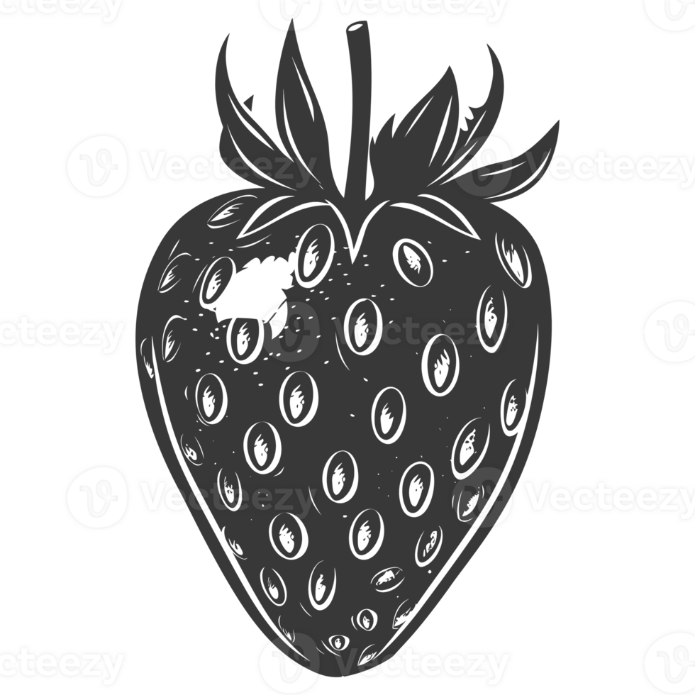 AI generated Silhouette Strawberry Fruit black color only png