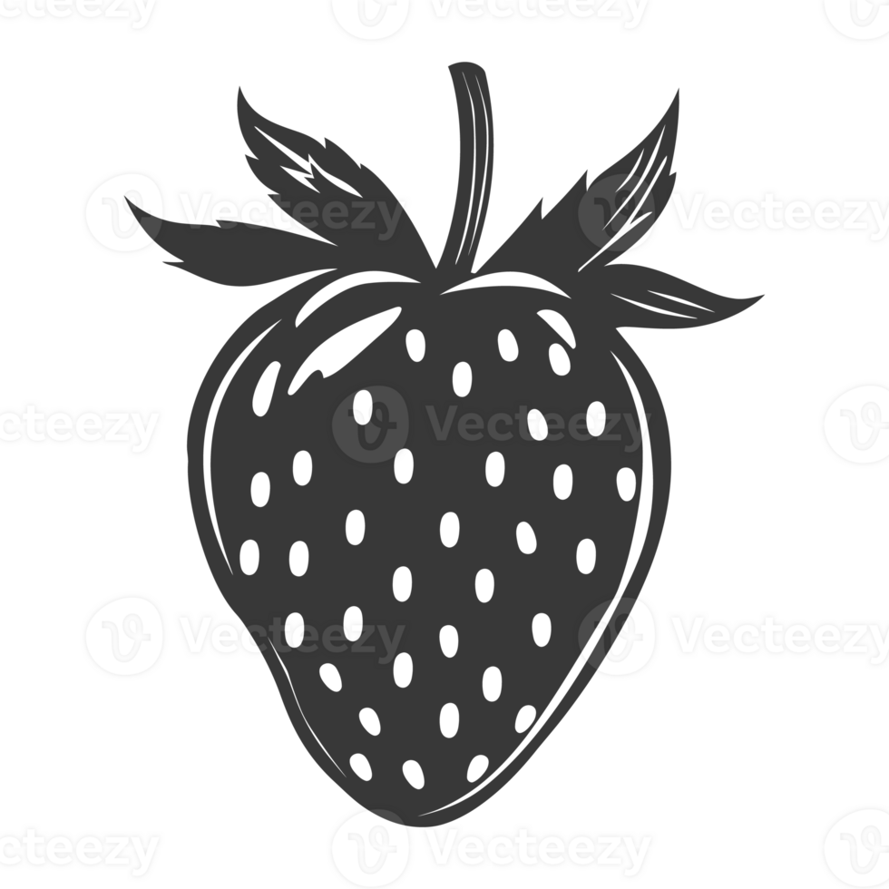 AI generated Silhouette Strawberry Fruit black color only png