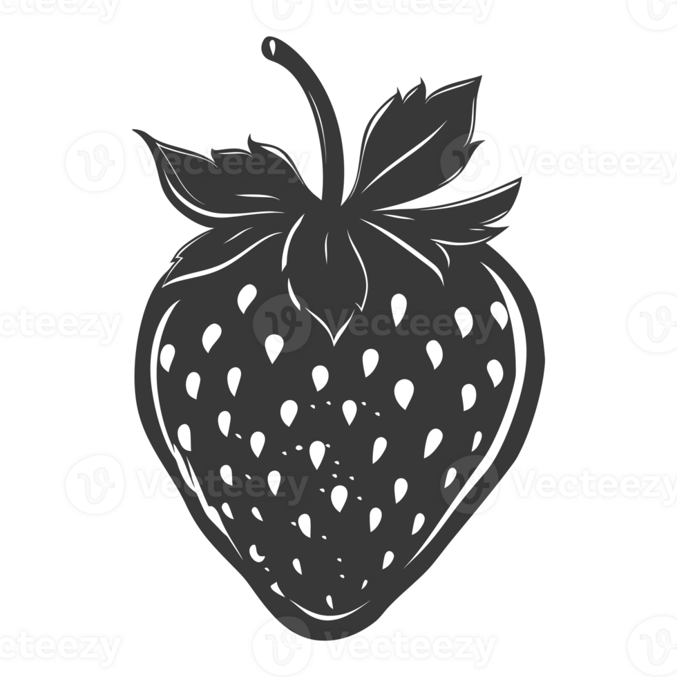AI generated Silhouette Strawberry Fruit black color only png