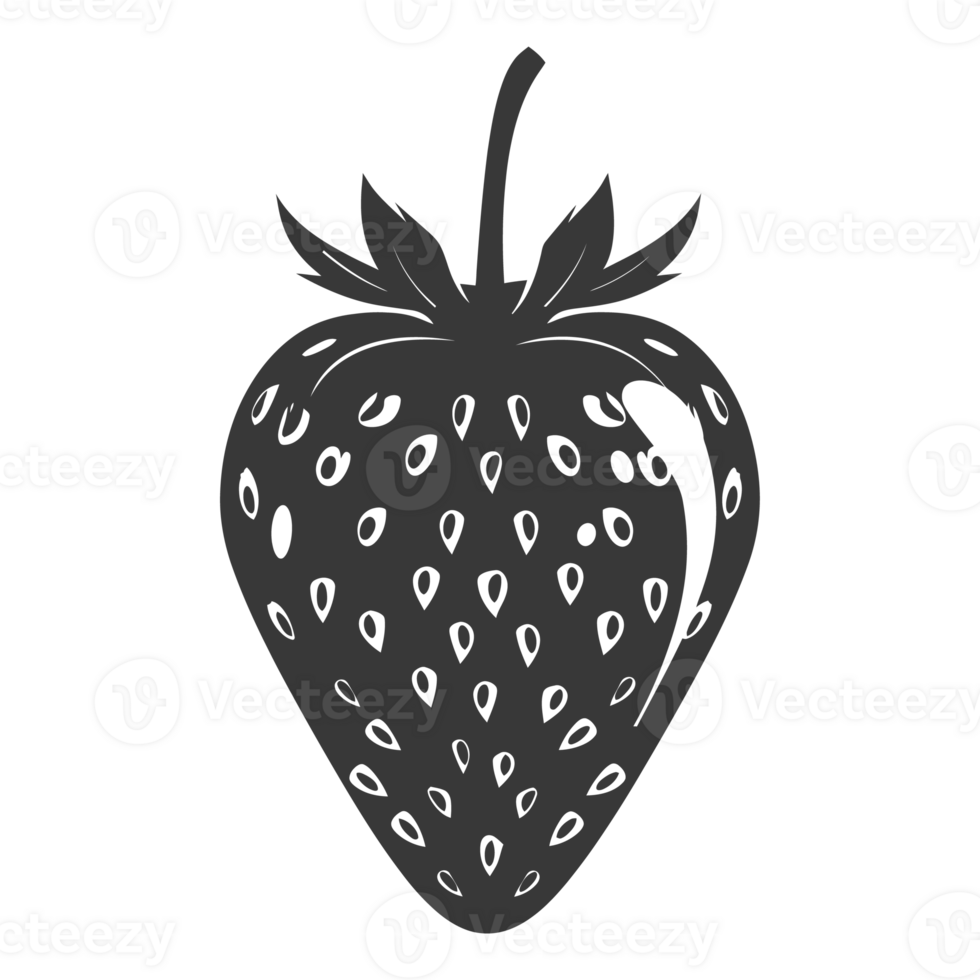 AI generated Silhouette Strawberry Fruit black color only png