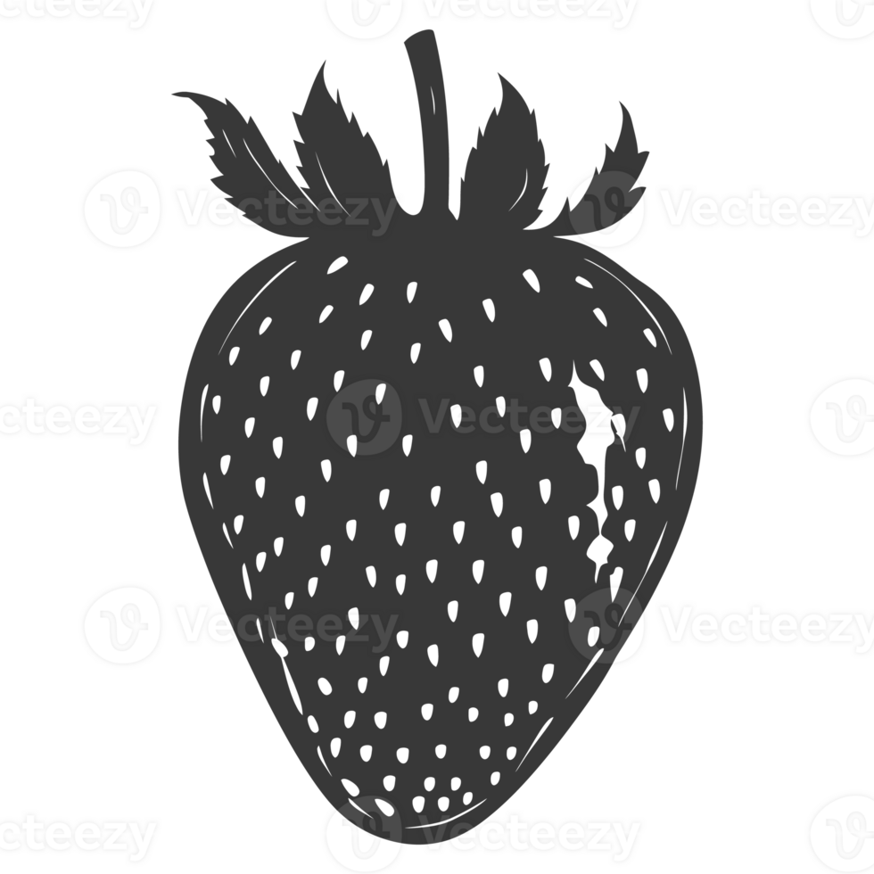 AI generated Silhouette Strawberry Fruit black color only png