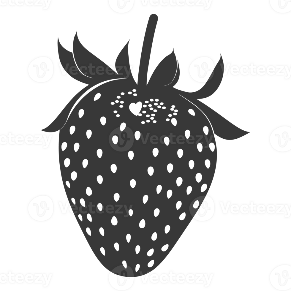 AI generated Silhouette Strawberry Fruit black color only png
