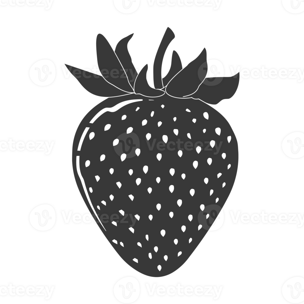 AI generated Silhouette Strawberry Fruit black color only png