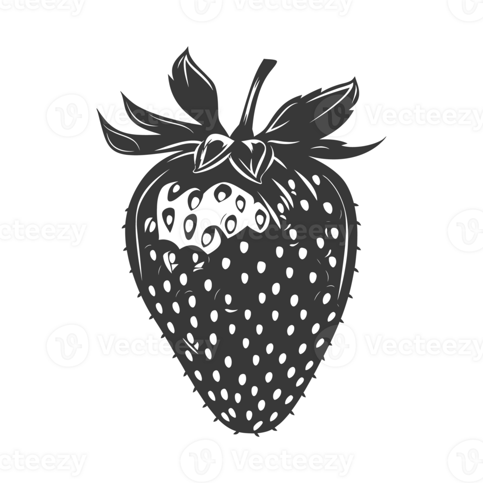 AI generated Silhouette Strawberry Fruit black color only png