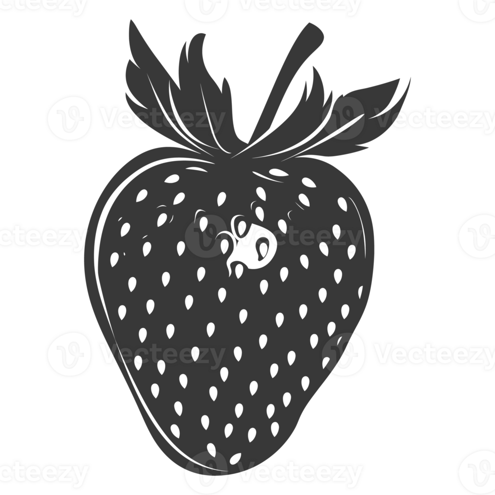 AI generated Silhouette Strawberry Fruit black color only png