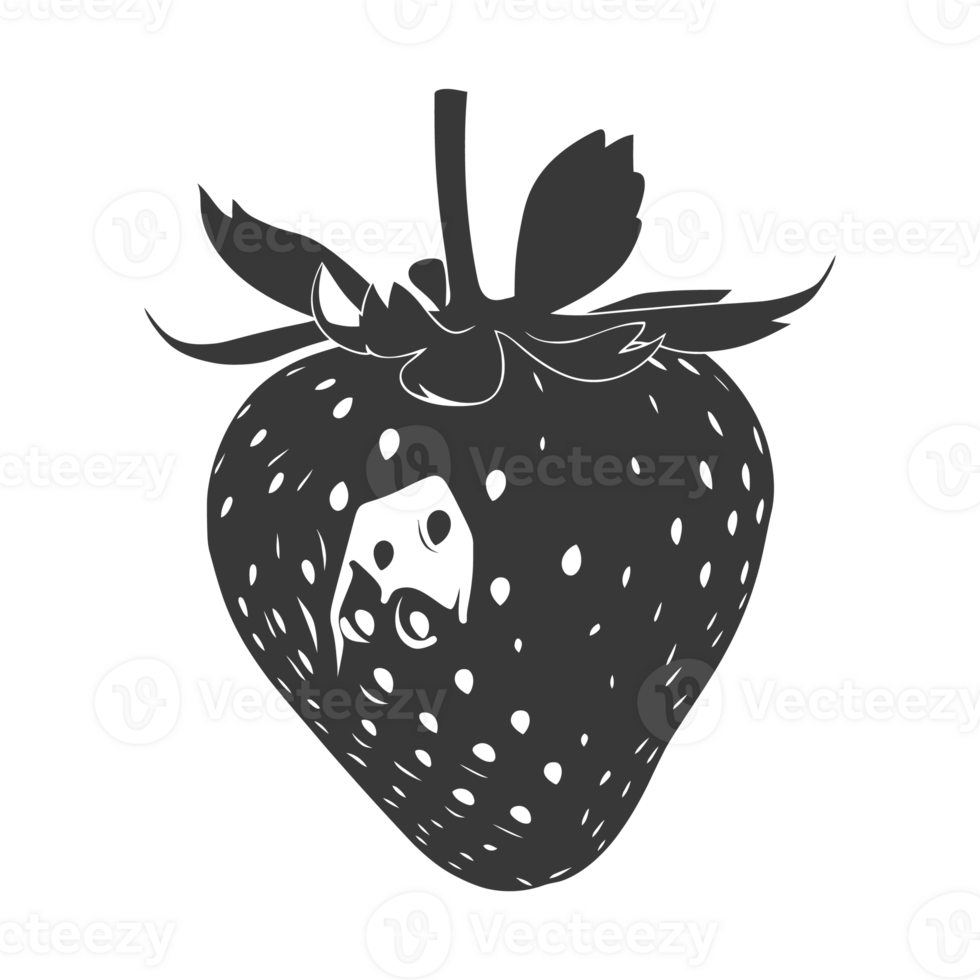 AI generated Silhouette Strawberry Fruit black color only png