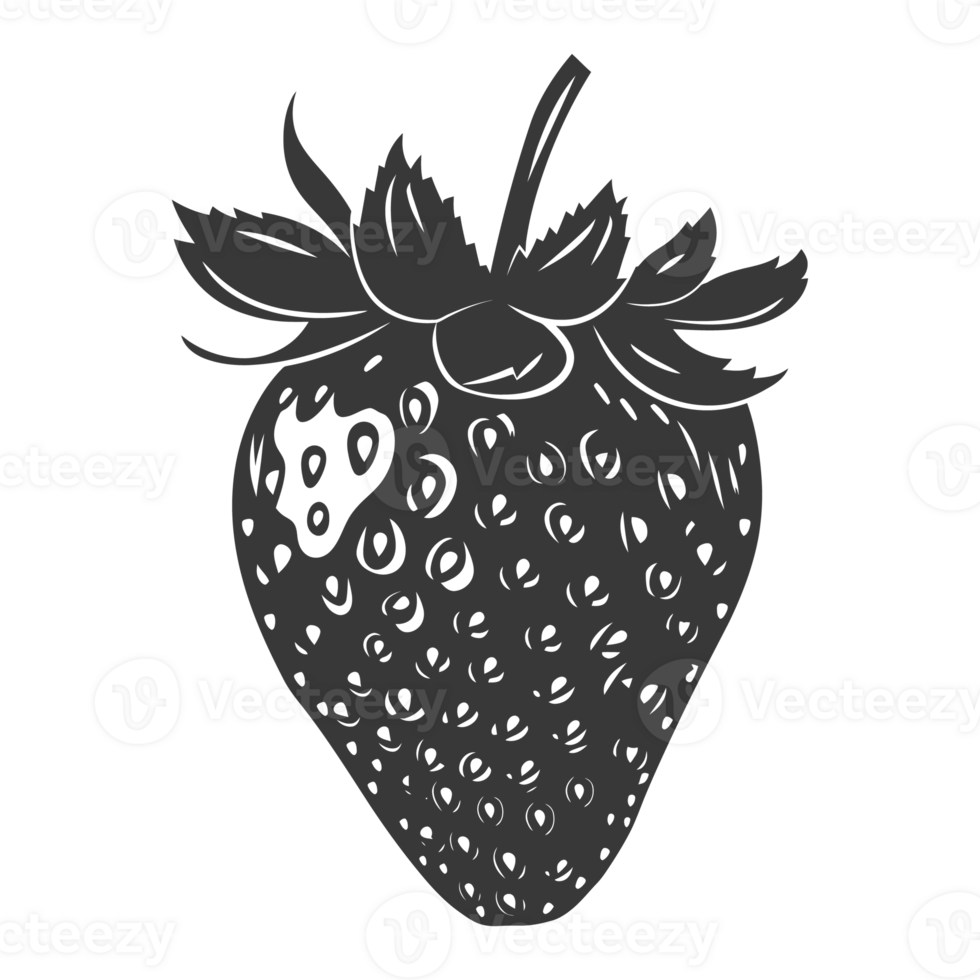 AI generated Silhouette Strawberry Fruit black color only png