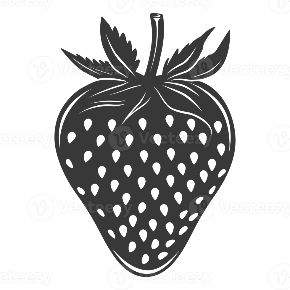 AI generated Silhouette Strawberry Fruit black color only png