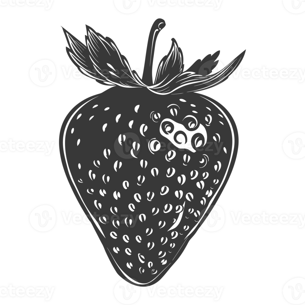 AI generated Silhouette Strawberry Fruit black color only png