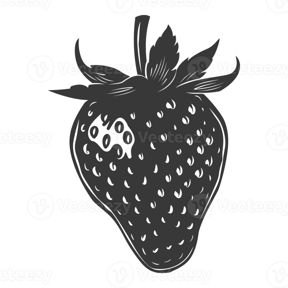 AI generated Silhouette Strawberry Fruit black color only png