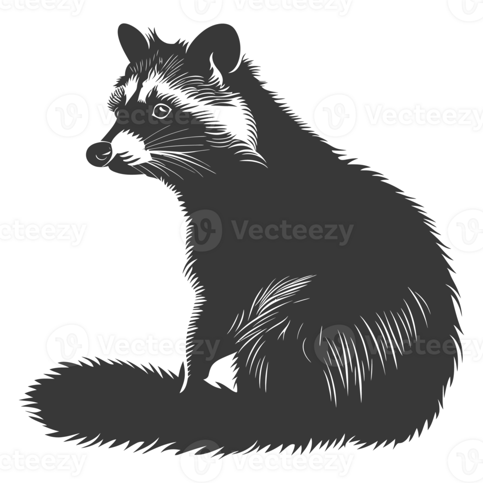 AI generated Silhouette Raccoon Animal black color only full body png