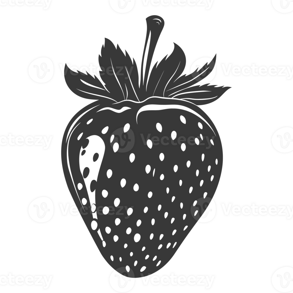 AI generated Silhouette Strawberry Fruit black color only png