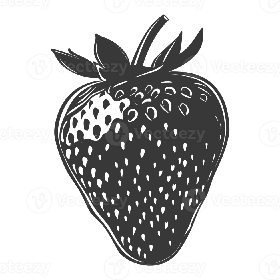 AI generated Silhouette Strawberry Fruit black color only png