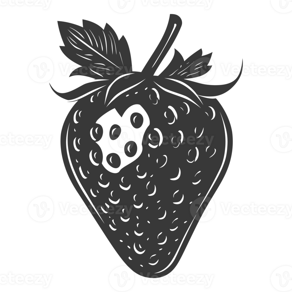 AI generated Silhouette Strawberry Fruit black color only png
