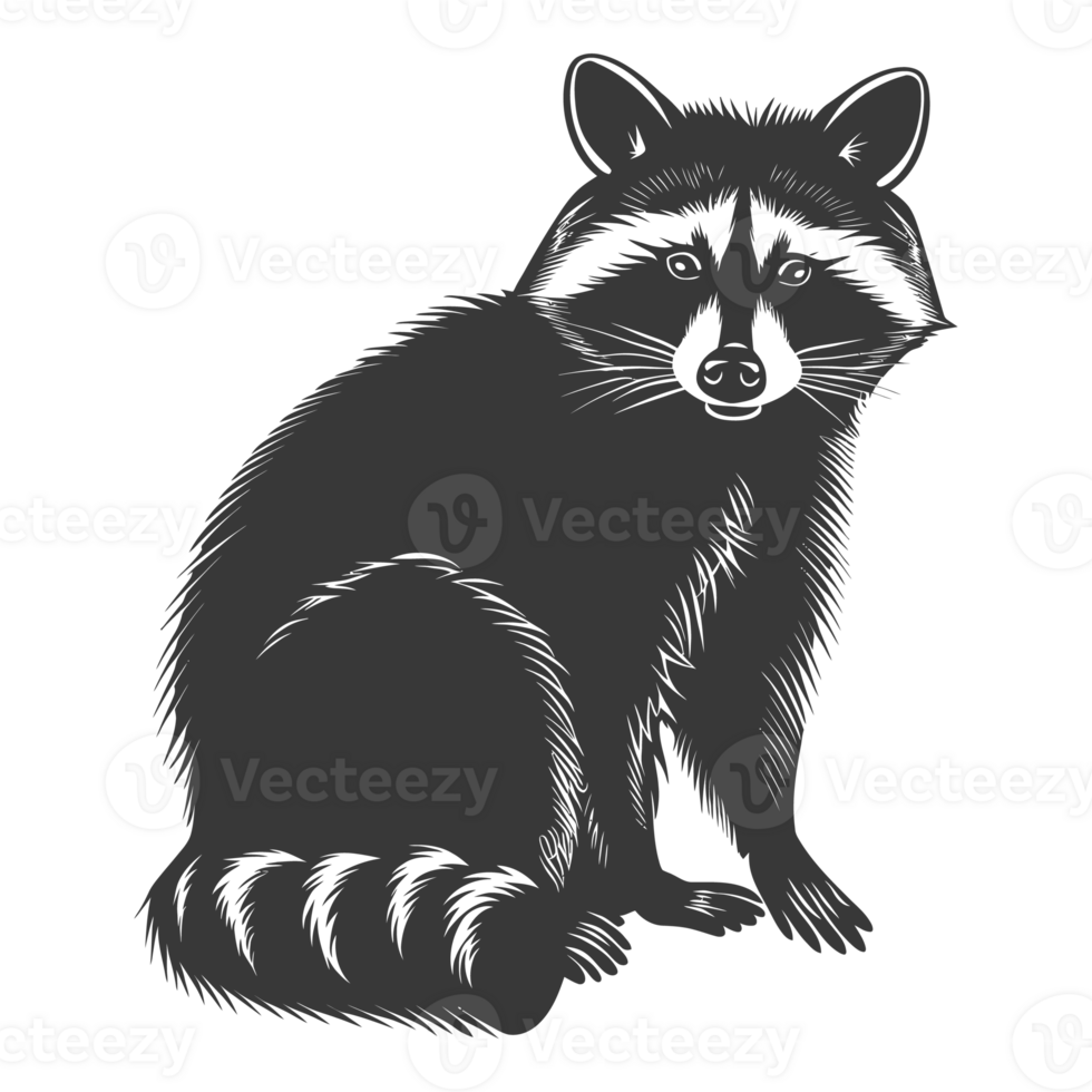 AI generated Silhouette Raccoon Animal black color only full body png
