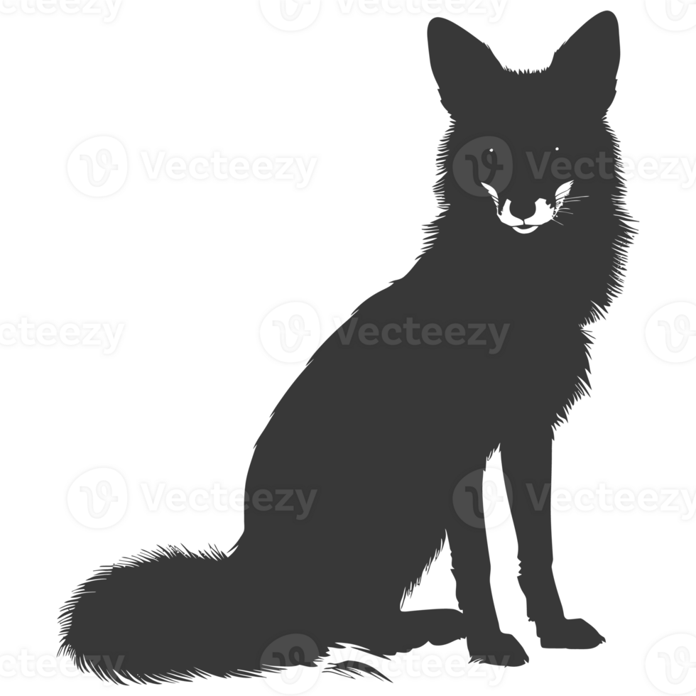 AI generated Silhouette red fox animal black color only full body png