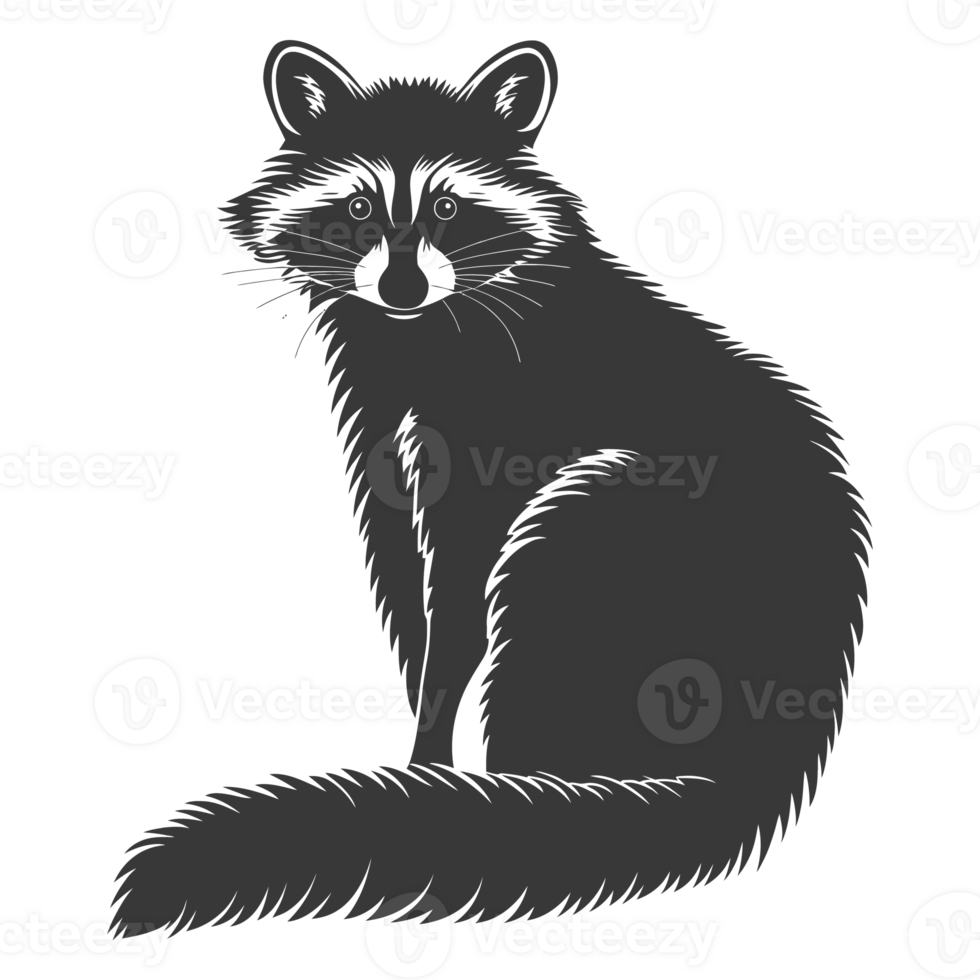 AI generated Silhouette Raccoon Animal black color only full body png