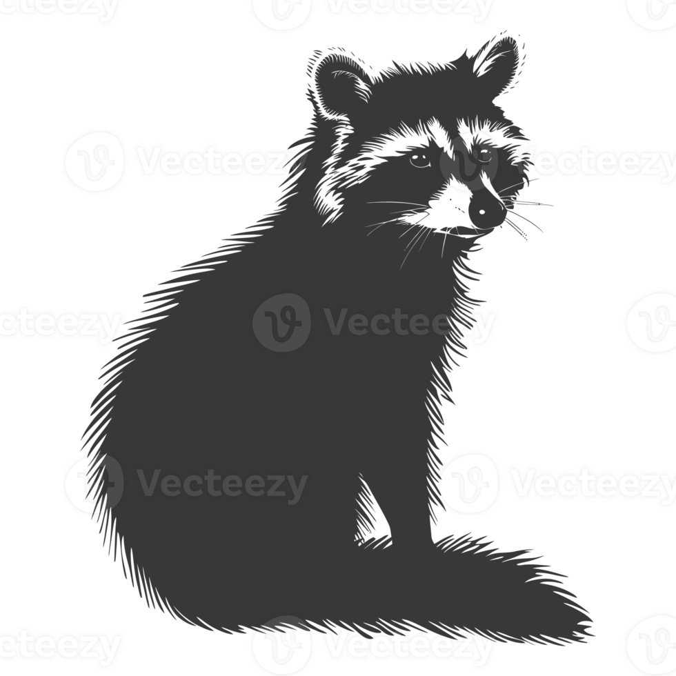AI generated Silhouette Raccoon Animal black color only full body png