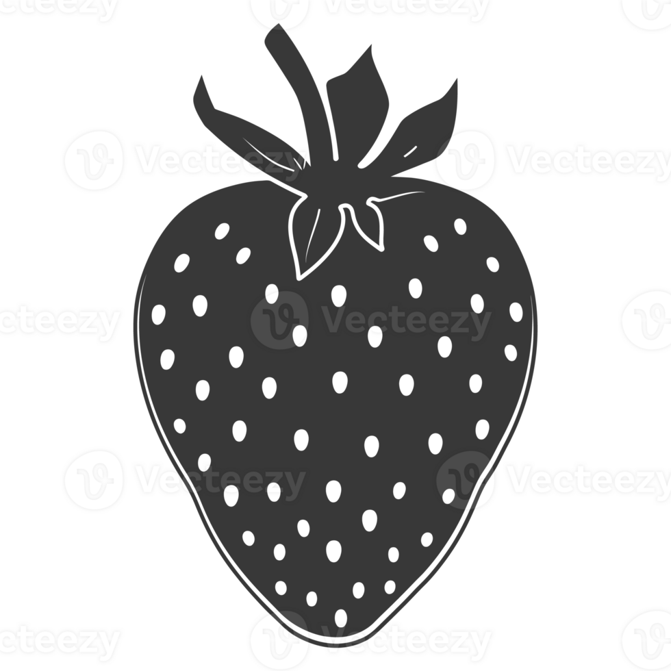 AI generated Silhouette Strawberry Fruit black color only png
