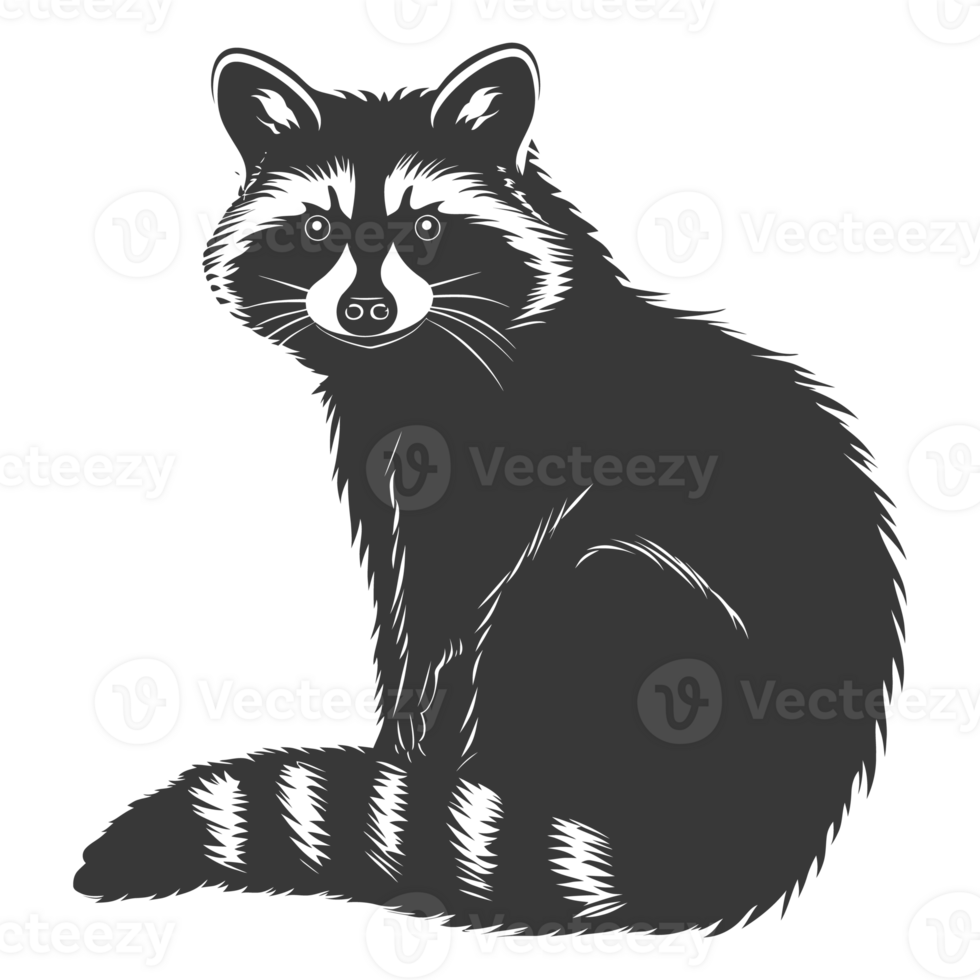AI generated Silhouette Raccoon Animal black color only full body png