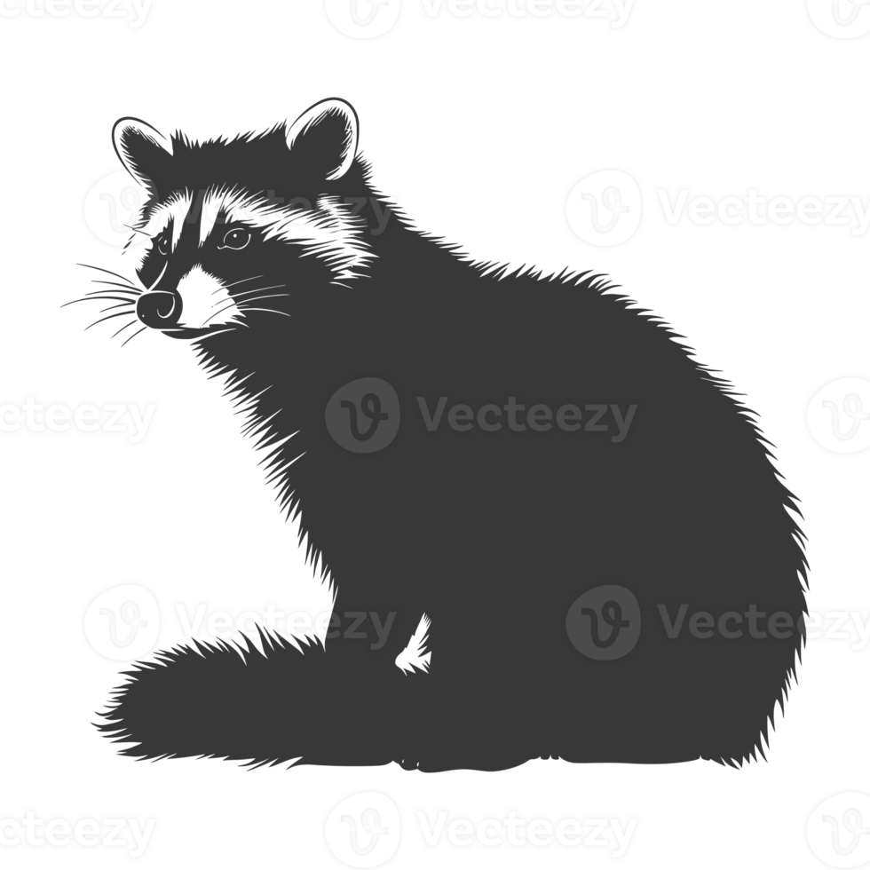 AI generated Silhouette Raccoon Animal black color only full body png