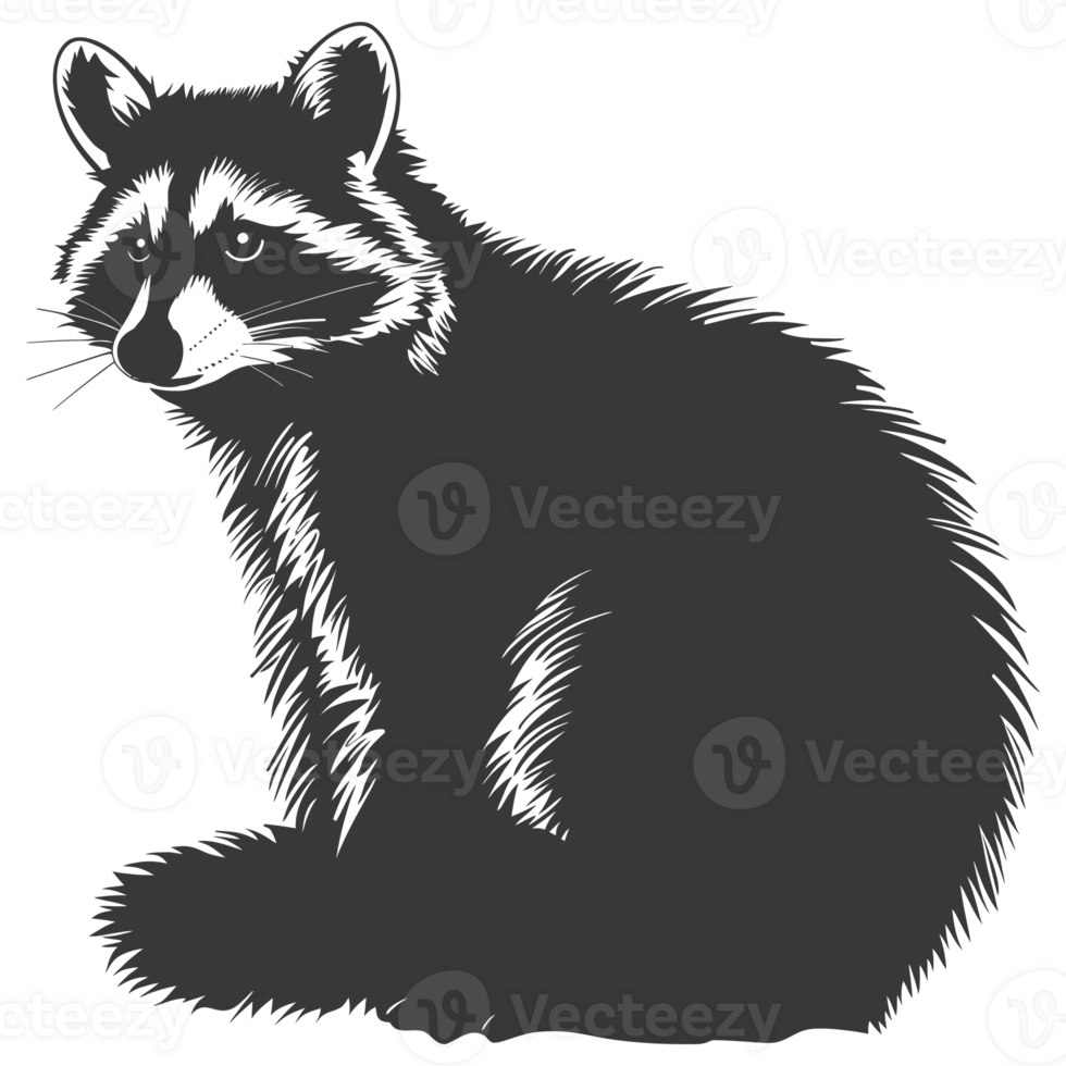 AI generated Silhouette Raccoon Animal black color only full body png