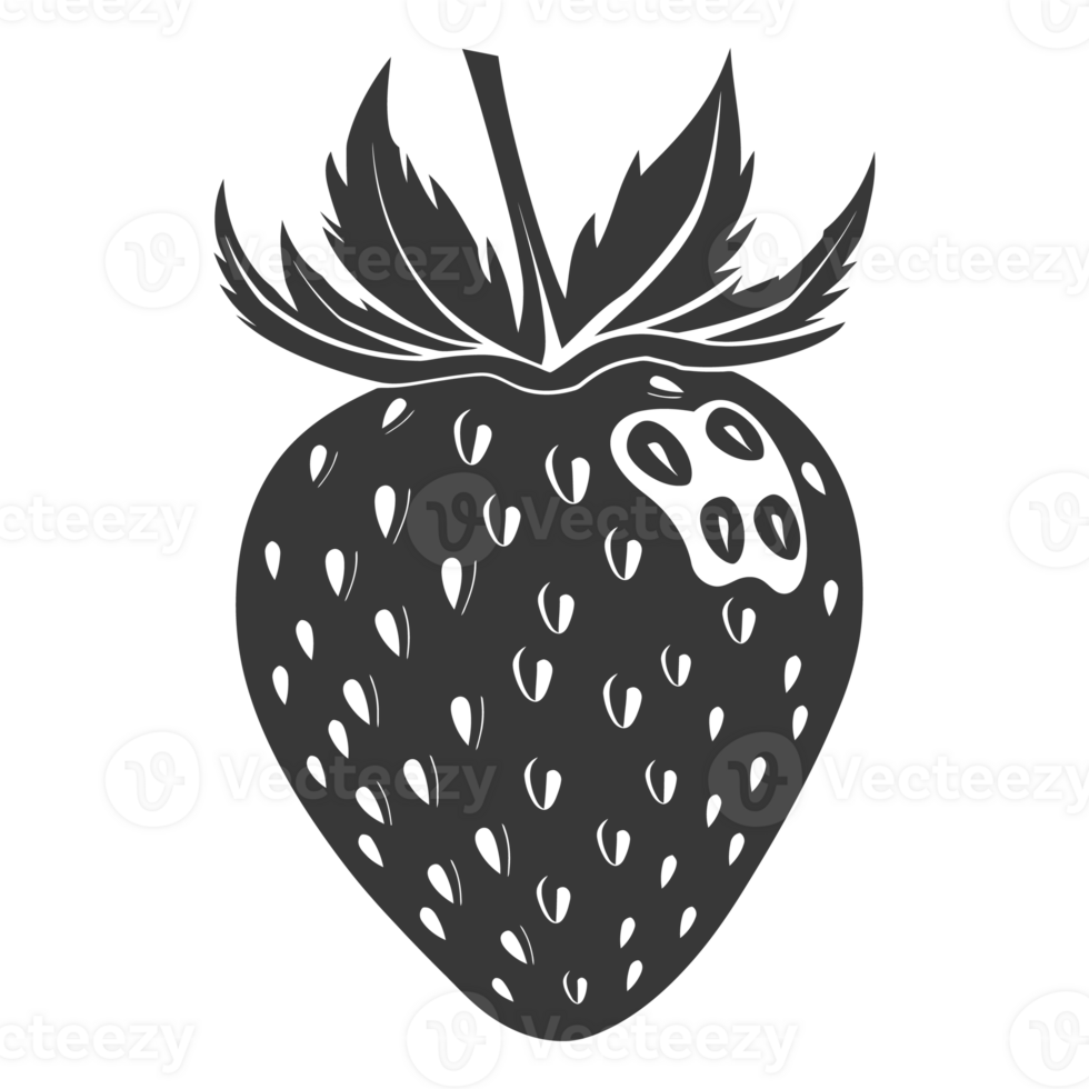 AI generated Silhouette Strawberry Fruit black color only png