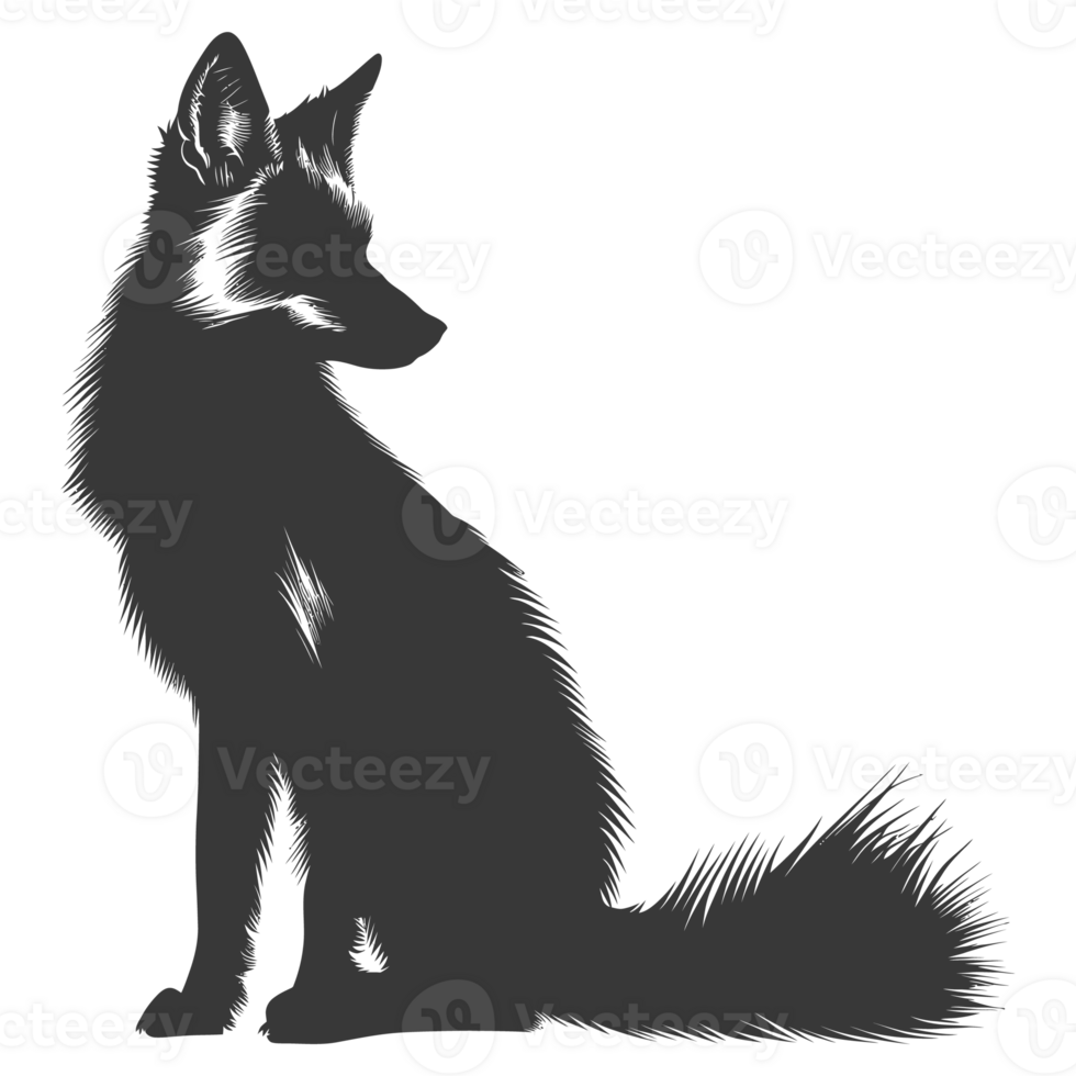 AI generated Silhouette red fox animal black color only full body png
