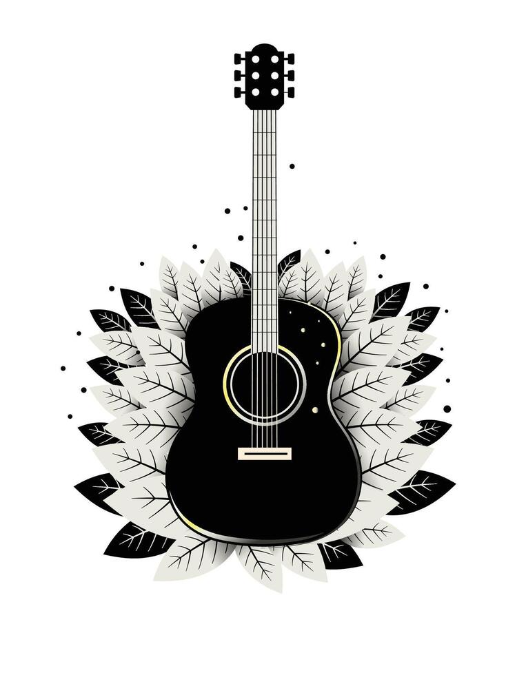 hand drawn Guitar with leaves, nature symphony symbol vector