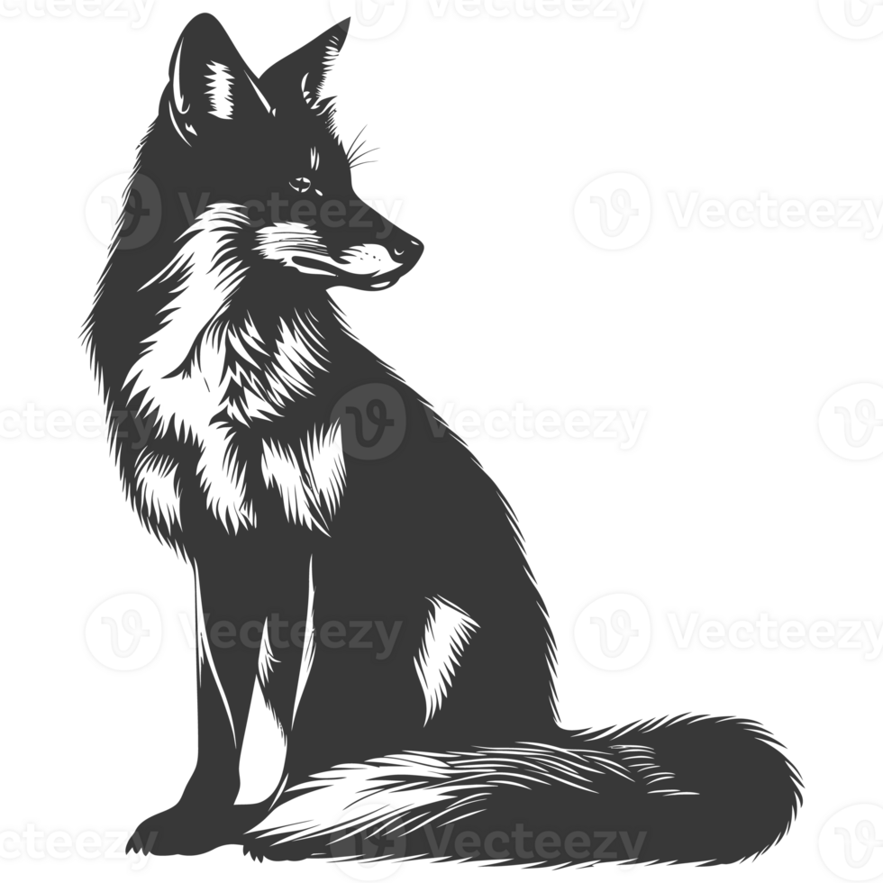 AI generated Silhouette red fox animal black color only full body png
