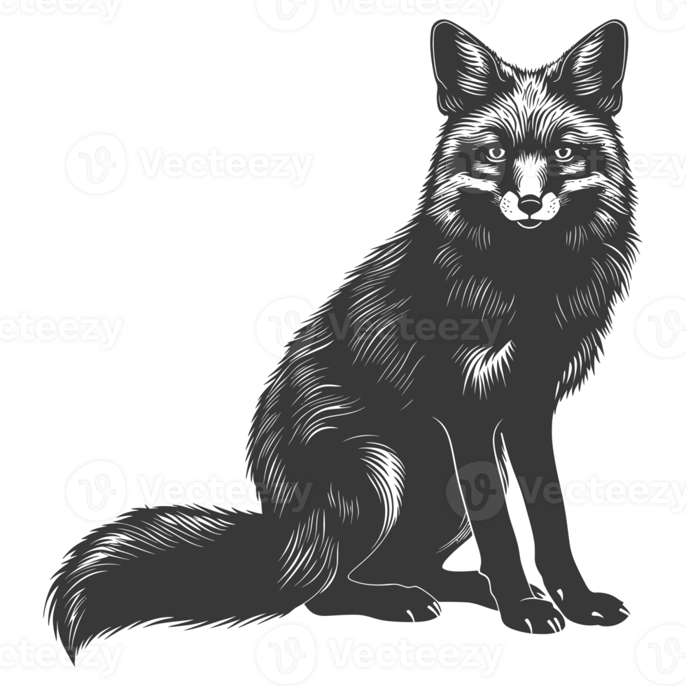 AI generated Silhouette red fox animal black color only full body png