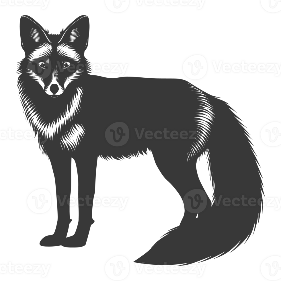 AI generated Silhouette red fox animal black color only full body png