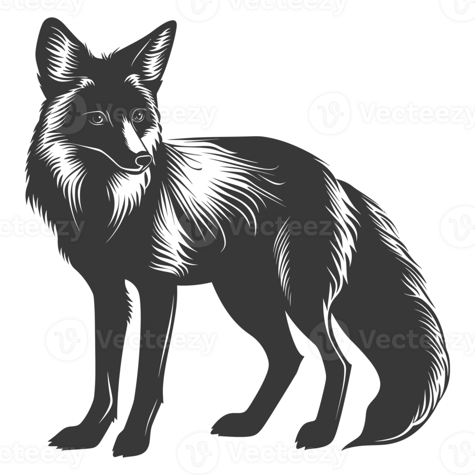 AI generated Silhouette red fox animal black color only full body png