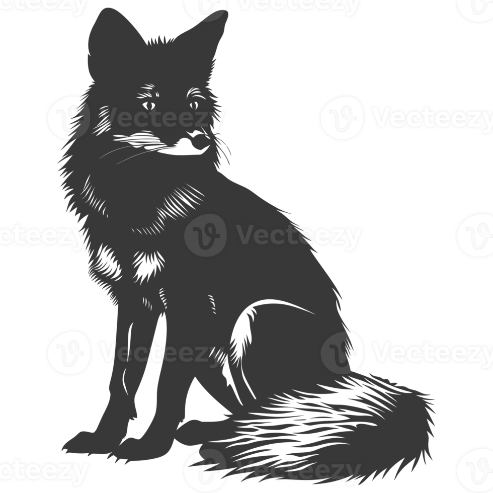 AI generated Silhouette red fox animal black color only full body png