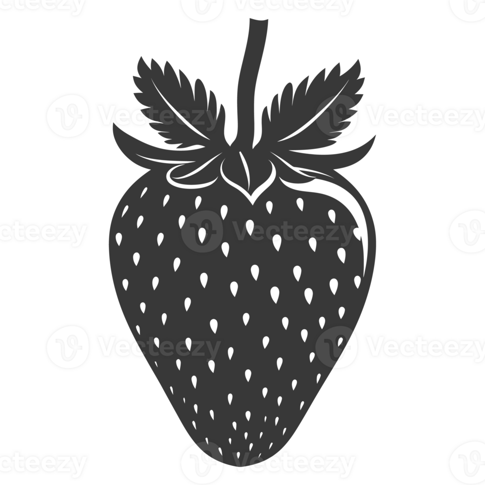 AI generated Silhouette Strawberry Fruit black color only png