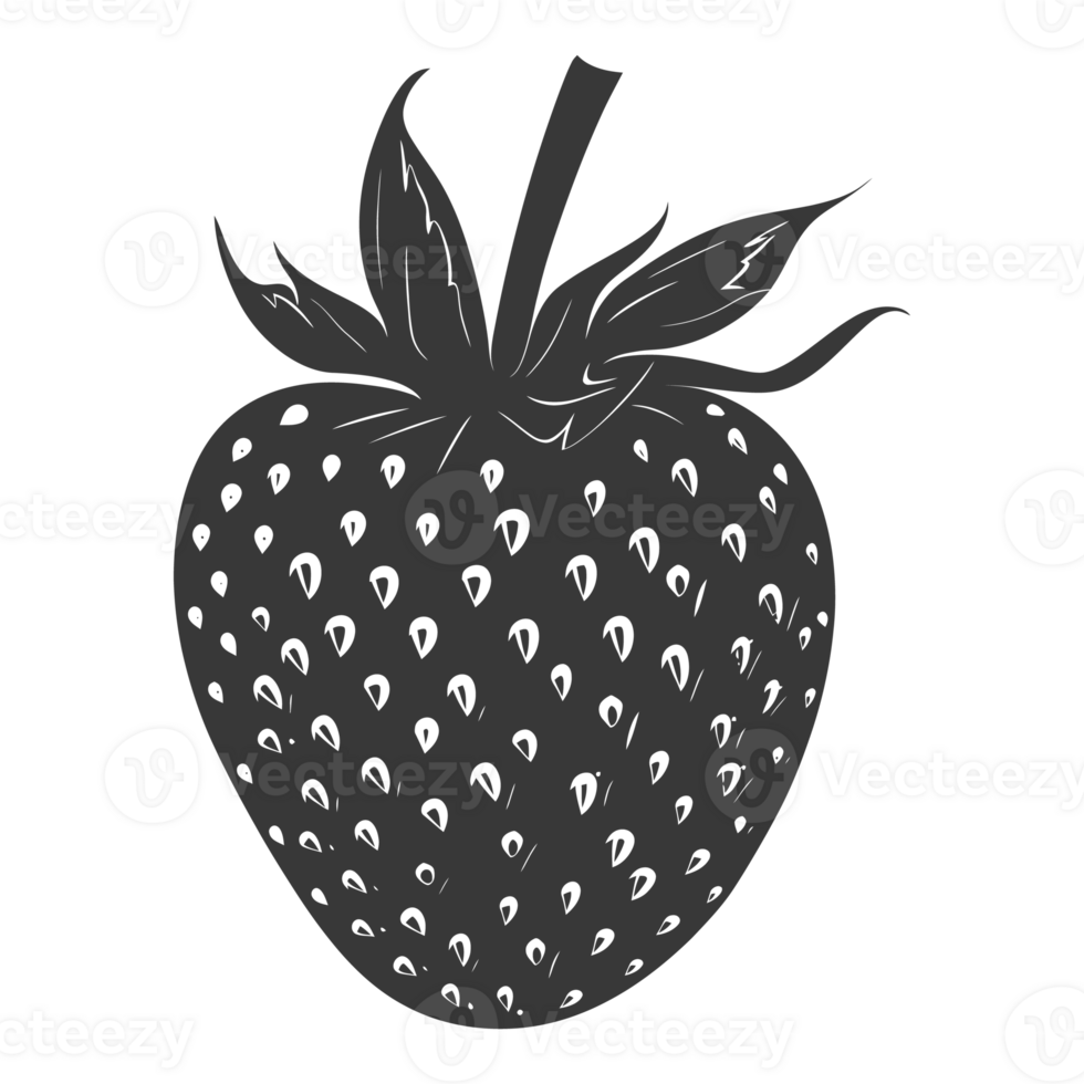AI generated Silhouette Strawberry Fruit black color only png