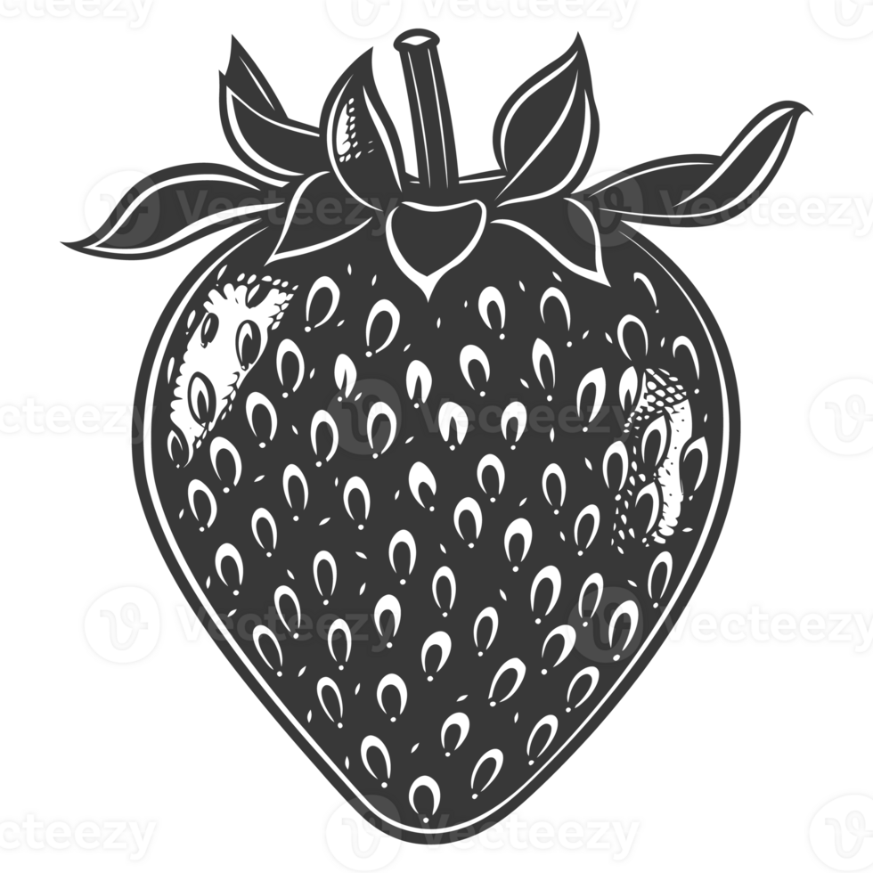 AI generated Silhouette Strawberry Fruit black color only png