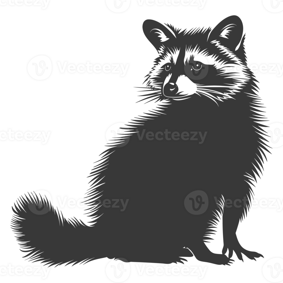 AI generated Silhouette Raccoon Animal black color only full body png