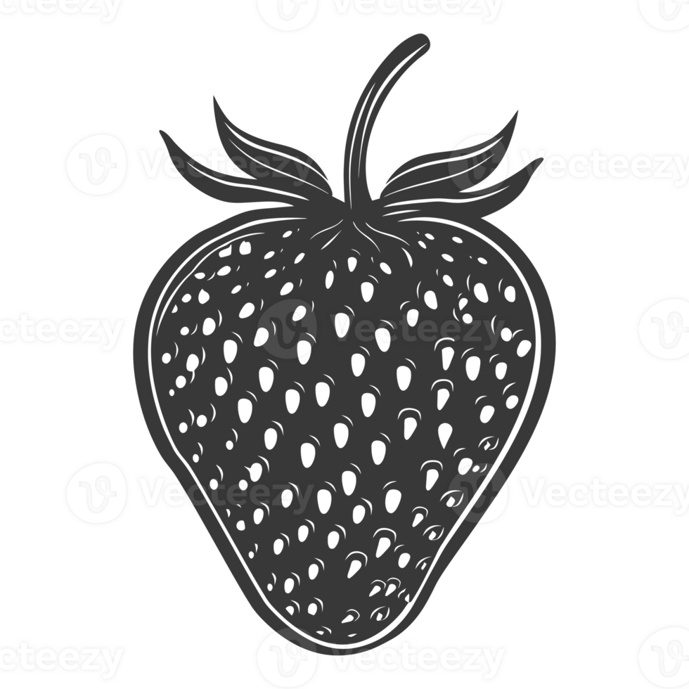 AI generated Silhouette Strawberry Fruit black color only png