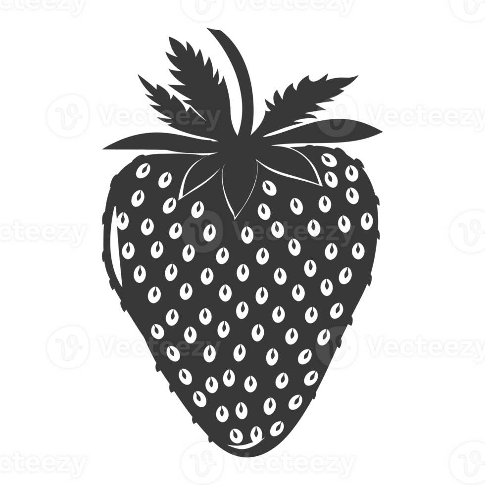 AI generated Silhouette Strawberry Fruit black color only png