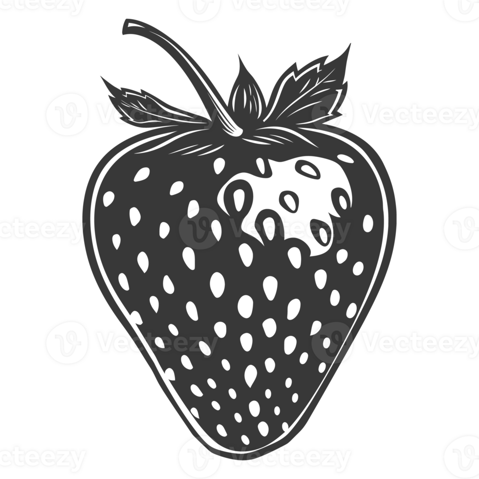 AI generated Silhouette Strawberry Fruit black color only png